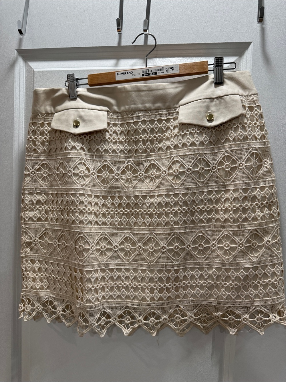 Joe Fresh Cream Crochet Mini Skirt with Flap Pockets